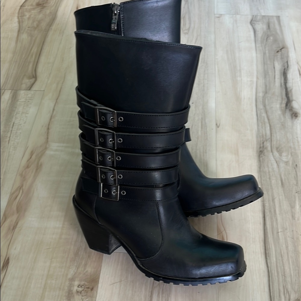 Ride TECS 8549 5 Buckle Size 9.5 Leather Womens Black Motorcycle Boots
